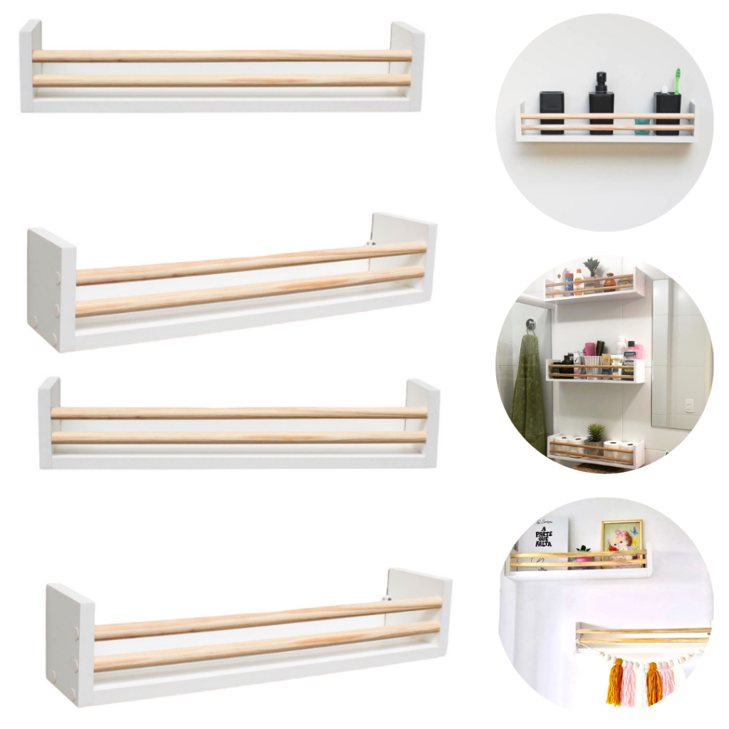Kit Prateleira Branca de MDF (Porta Cosmético Organizador/Quarto Infantil para livros /Porta Tempero ) Dulce - 4 Un