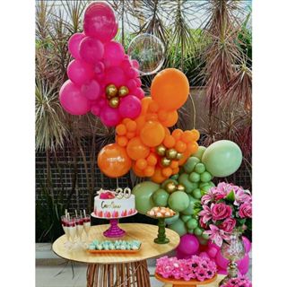 Balão de aniversário kit 129 balões - Rosa maravilha + Laranja + Sálvia para decoração de Festas. em Oferta na Shopee