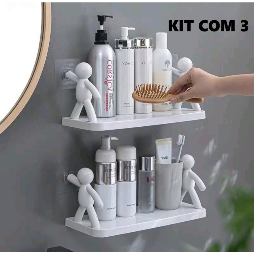 Kit 3 Suportes Prateleiras Multifuncional Boneco Casa Banheiro Quarto em Oferta na Shopee
