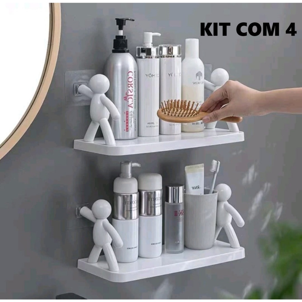 Kit 4 Suportes Multifuncional Prateleiras Boneco Casa Banheiro Quarto