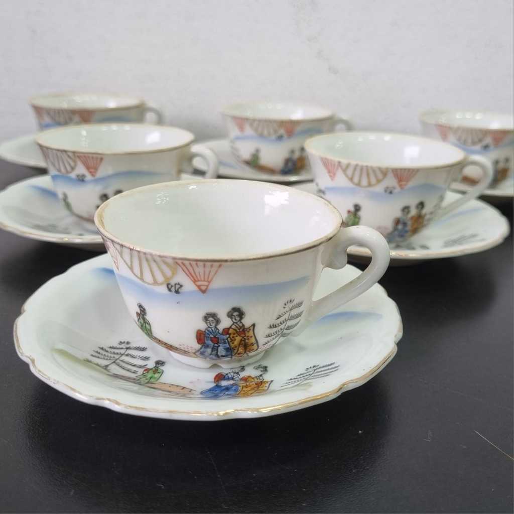 Kit Jogo 6 Xícaras Café Porcelana Japonesa Antiga Anos 30 2ª Guerra Casca de Ovo