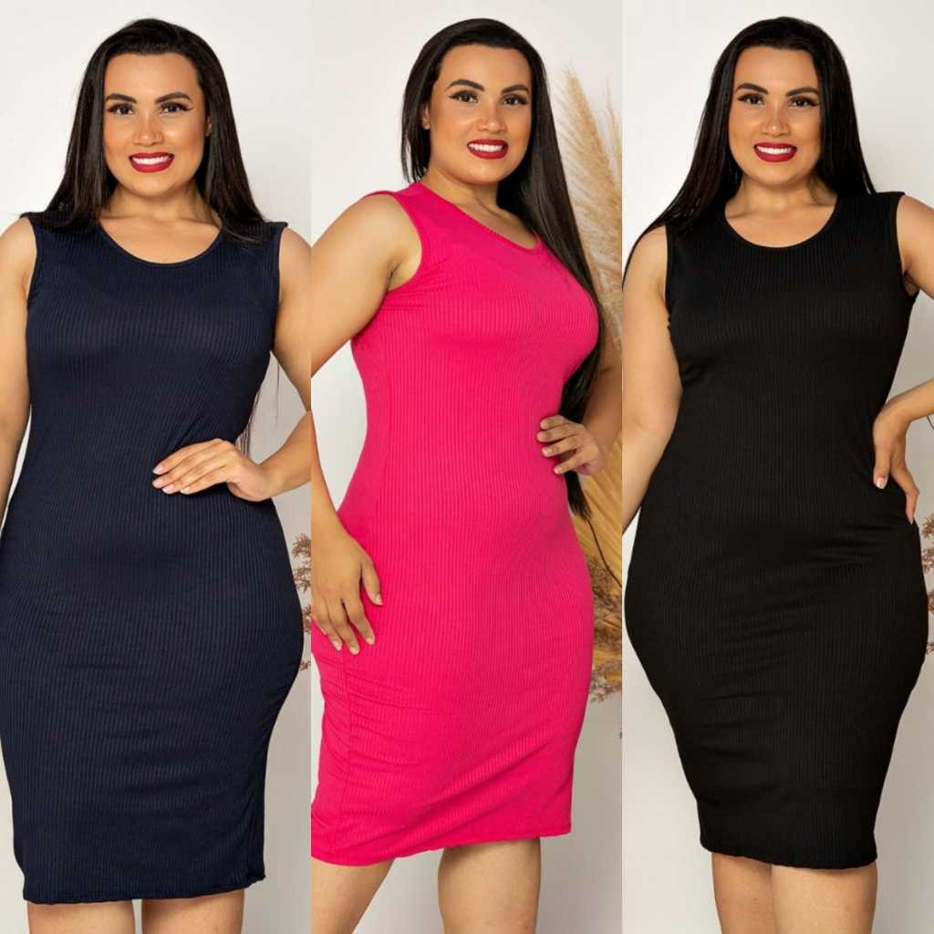Vestido Midi Regata Coladinho Tubinho Plus Size