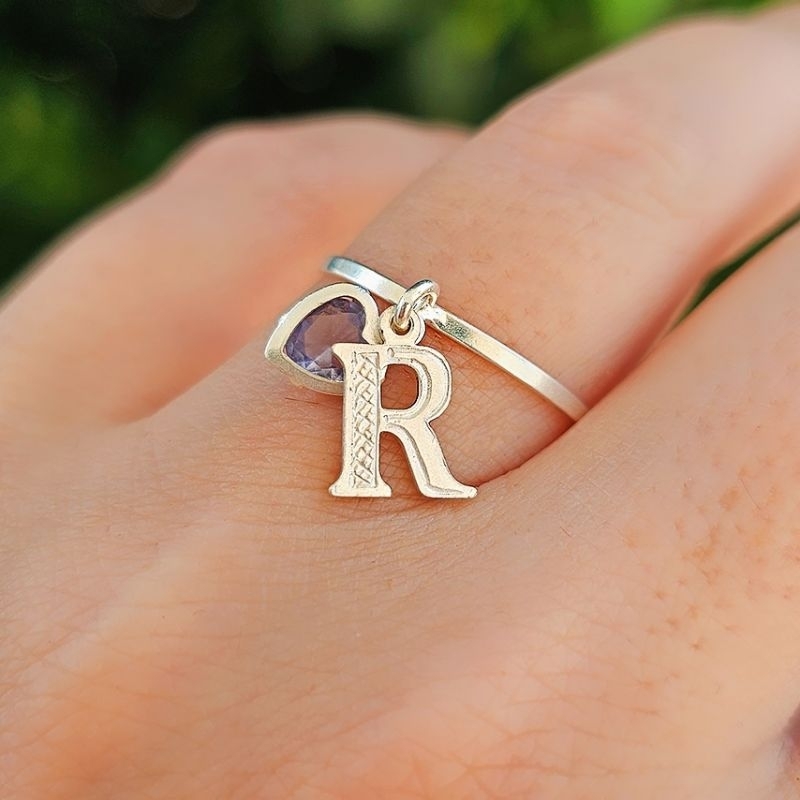 Anel Coração e Letrinha em Prata 925 em Oferta na Shopee