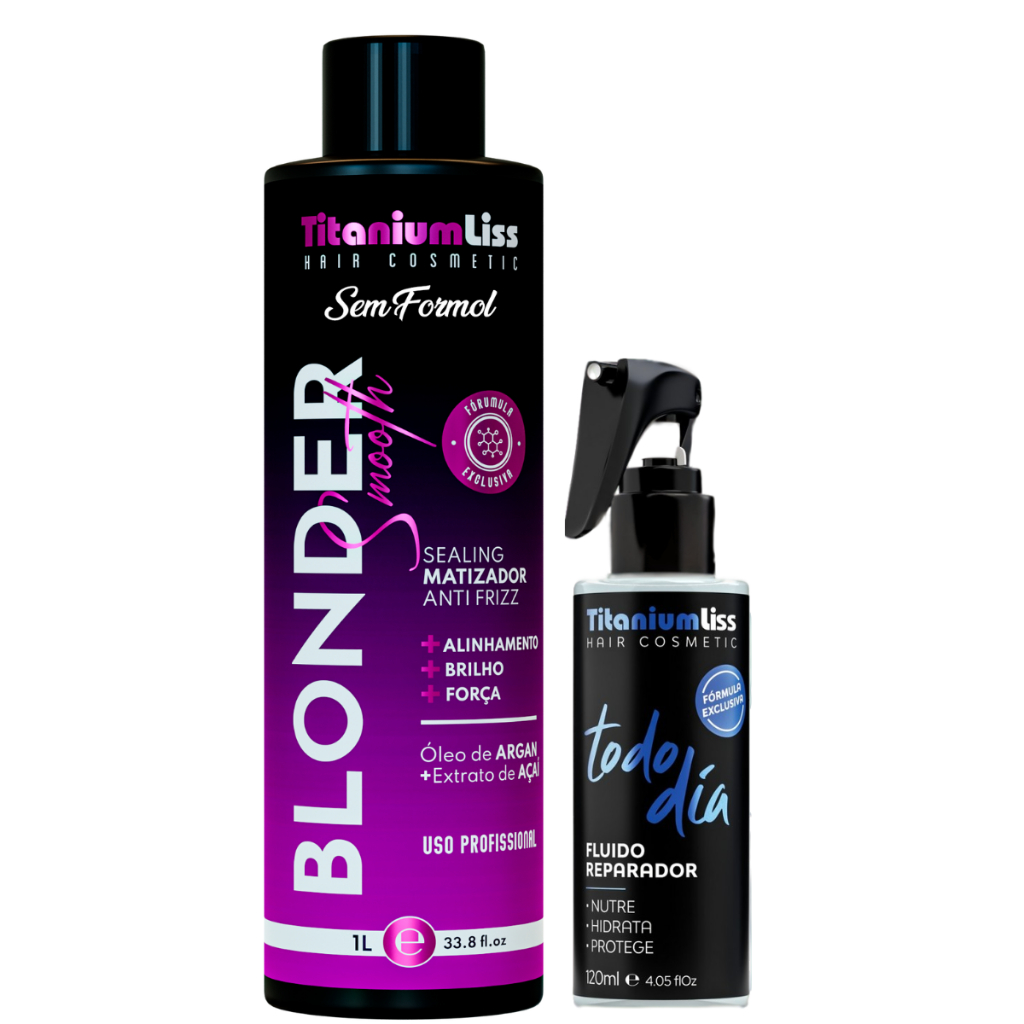 Progressiva Orgânica Titanium Liss Blonder Alisa E Tira O Amarelado 1L + Protetor Térmico Todo Dia Titanium Liss Fluido Reparador