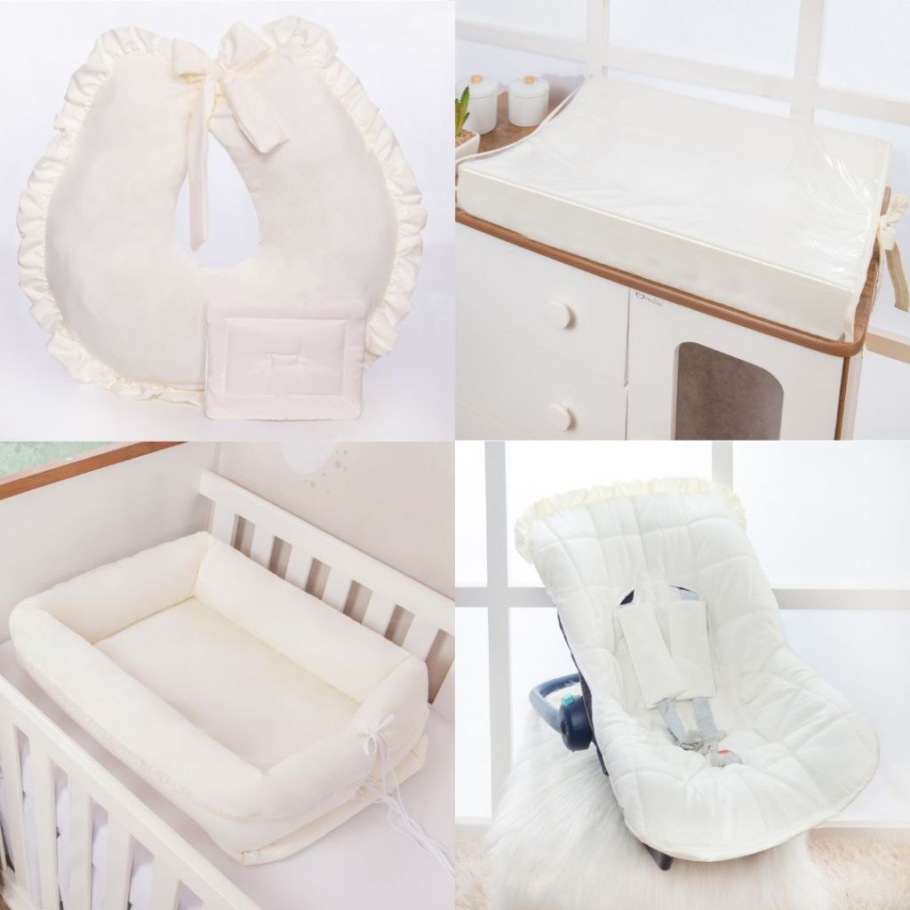 Kit ninho redutor de berço + almofada amamentação + trocador de comoda + capa bebe conforto para enxoval bebe menino e menina 4 peças