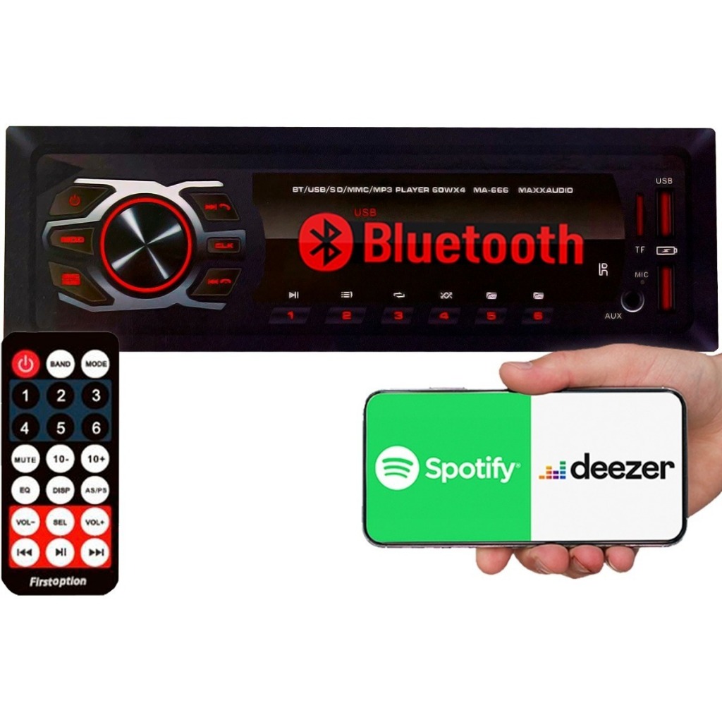 Som Automotivo Para Carro com 2 USB, bluetooth Carregador Celular Mp3 Fm Relogio 4 saidas de 25w Potente