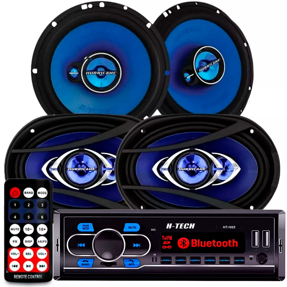 Kit Som Automotivo Radio Player Bluetooth Falante Hurricane 6 + 6x9 em Oferta na Shopee