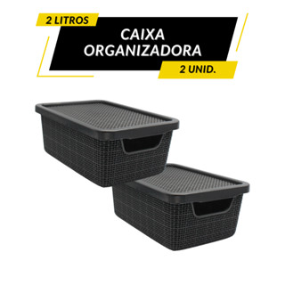 OFERTA 2 Cestos Caixa Organizadora 2 Litros Jutta Preta Com Tampa