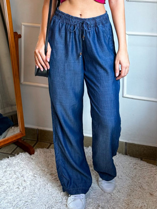 Calça jeans molinho feminina pantalona cintura alta em Oferta na Shopee