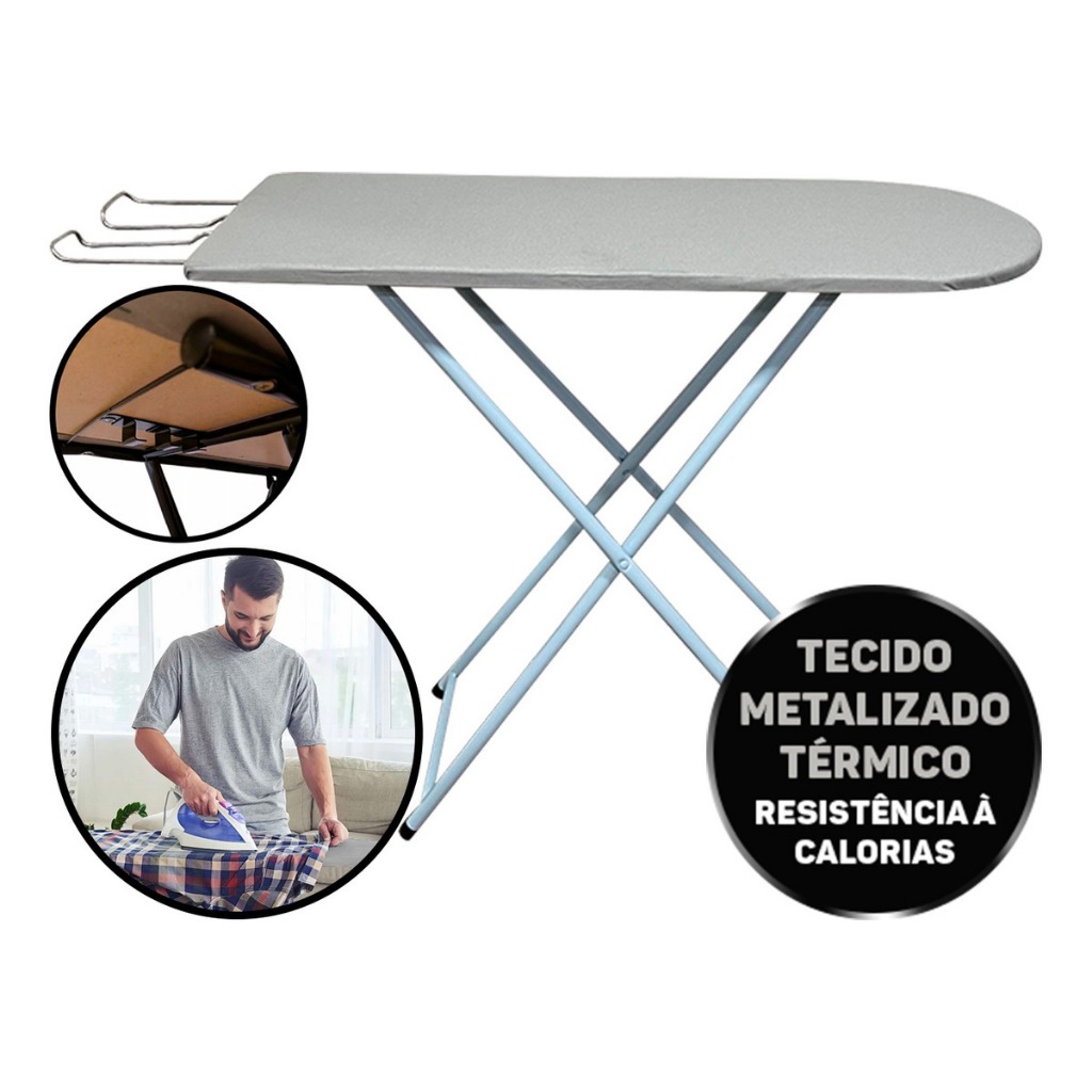 Tabua De Passar Roupa Mesa Forro Tecido Térmico Metalizado Resistente C/ 4 Regulagens Altura Reforçada Agrantt em Oferta na Shopee