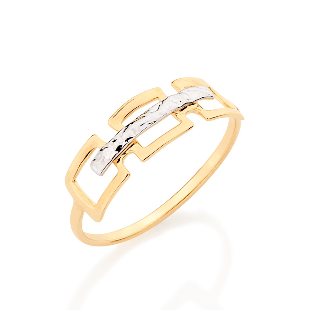 Anel Folheado a Ouro 18k Com Rhodium - Rommanel