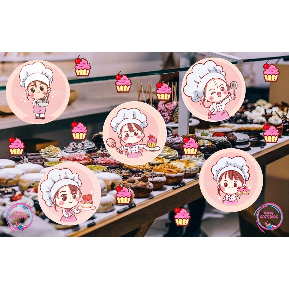 Adesivo Confeitaria Decoração Loja Vitrine Bolo Cupcake Confeiteira Doce Decorativo Colante Parede
