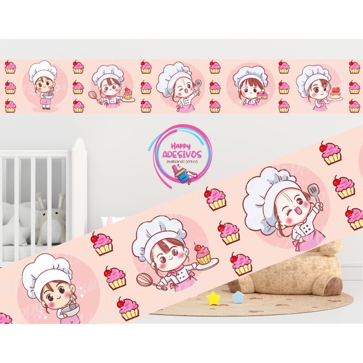 Faixa Adesiva Decorativa Parede Confeitaria Cupcake Bolo Doces Doceria Cake Adesivo Colante Decoração Loja Vitrine