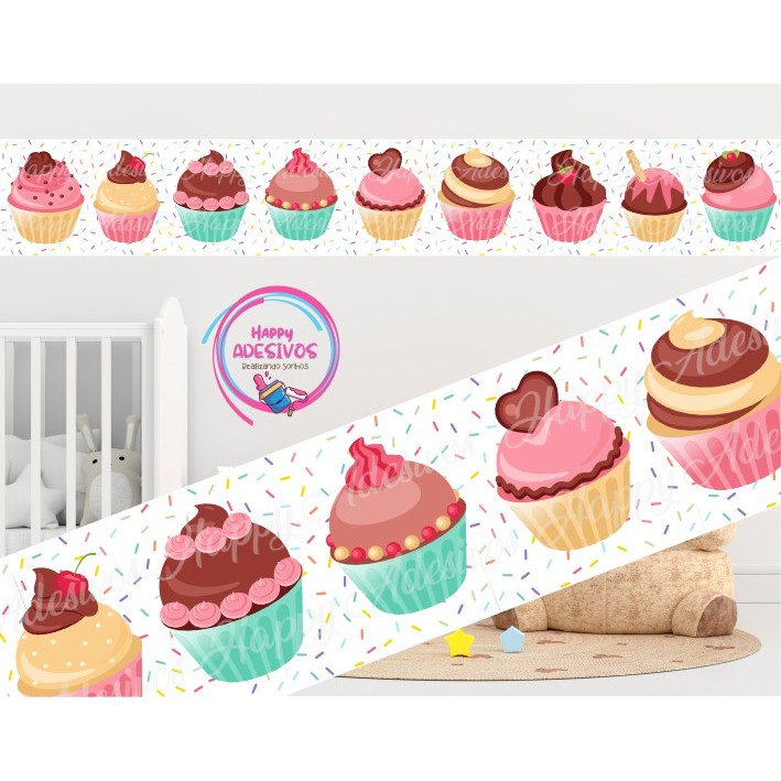 Faixa Adesiva Decorativa Parede Confeitaria Cupcake Bolo Doceria Adesivo Colante Decoração Vitrine 1 em Oferta na Shopee