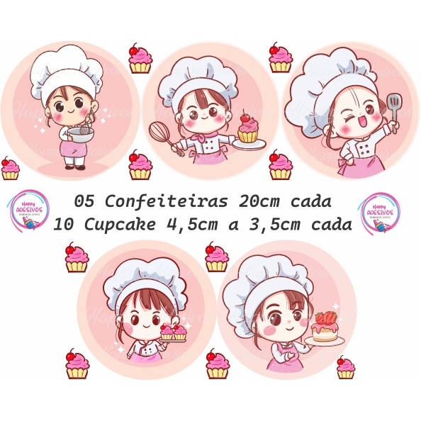 Kit Adesivo Decorativo Confeitaria Bolos Cupcake Confeiteira Parede Vidro Loja Doceria Boleira Doces