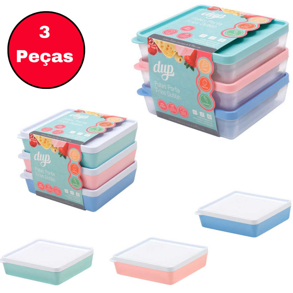 Jogo de Porta Frios Queijo Presunto  Potes Hermético 3  Peças Dup Sortido 475ml Vai  no micro-ondas freezer livre do BPA Voltas  Aulas kids potinho lanchinho Plástico Com Tampa Para Crianças Mini Recipientes de Armazenamento de Alimentos,e Molhos