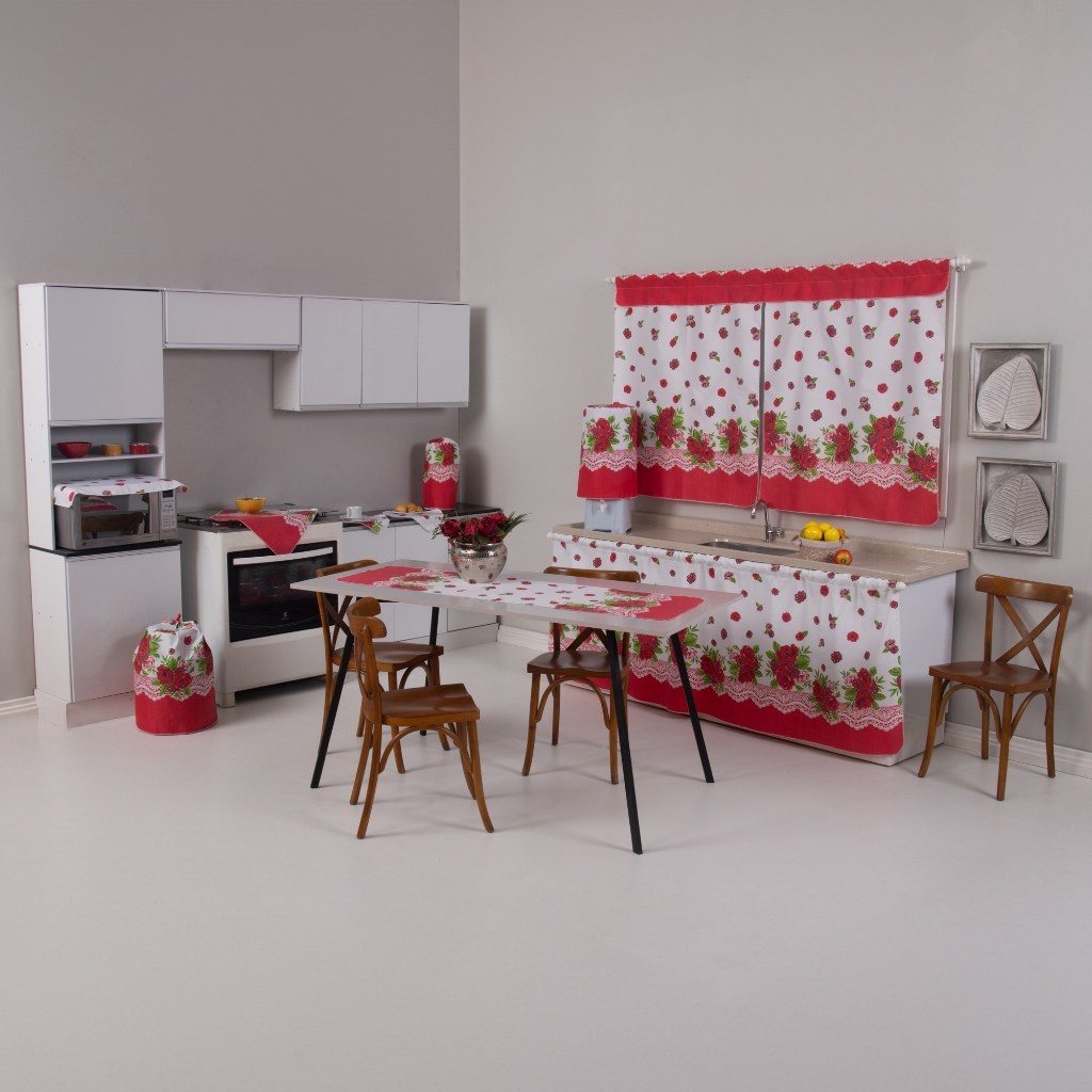 Jogo De Cozinha 8 Peças Tecido Oxford Estampado Cortina De Pia Janela Tecido Oxford 100% Poliéster