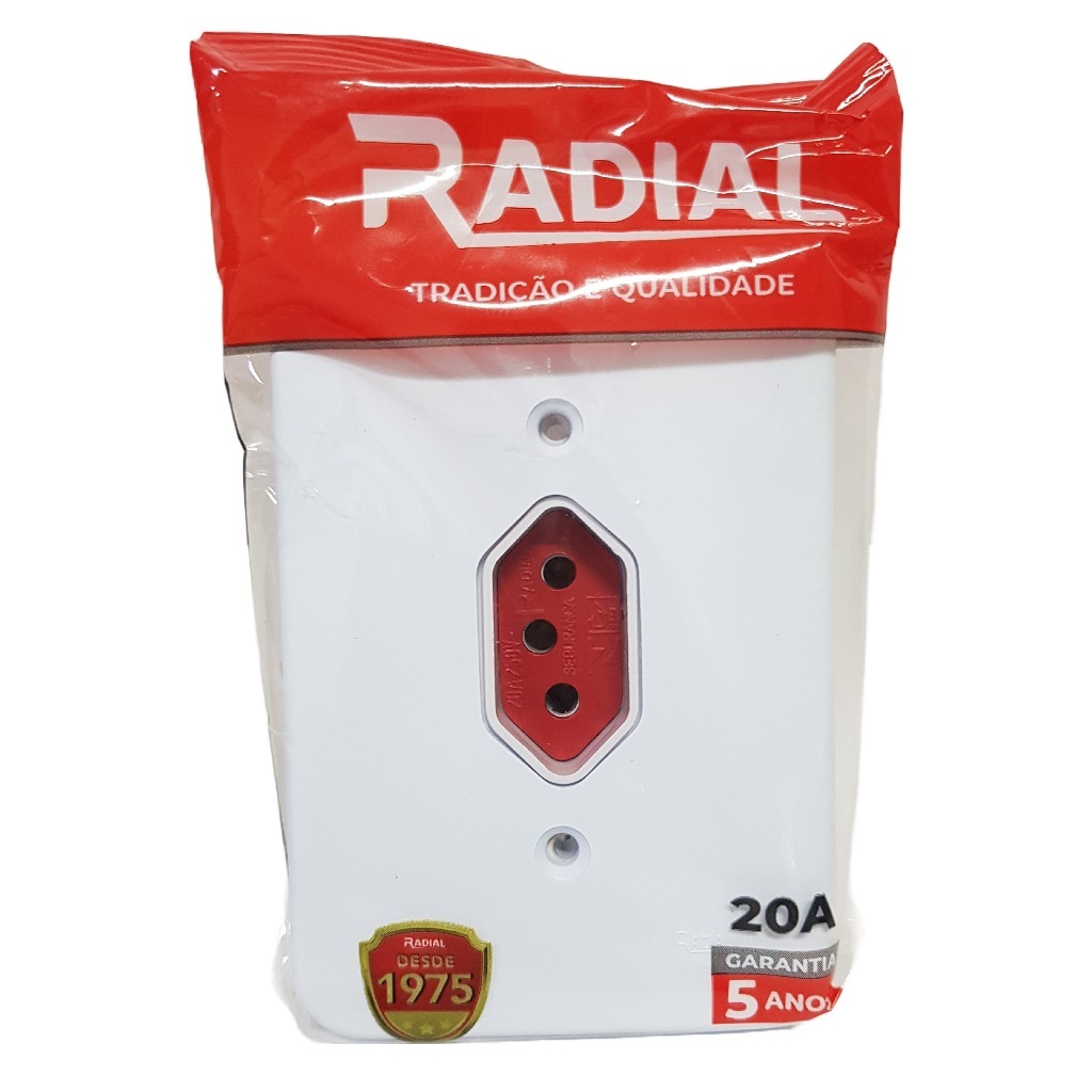 Kit 5un Tomada 20 amperes Vermelha Simples De Parede Completa Bivolt