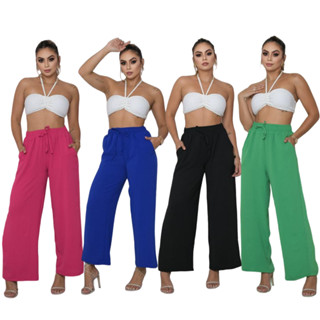 Calça Feminina Pantalona Cintura Alta com Cordão