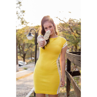 Vestido Feminino Trico Modal Lindo Perfeito Blogueira com listras na lateral em Oferta na Shopee