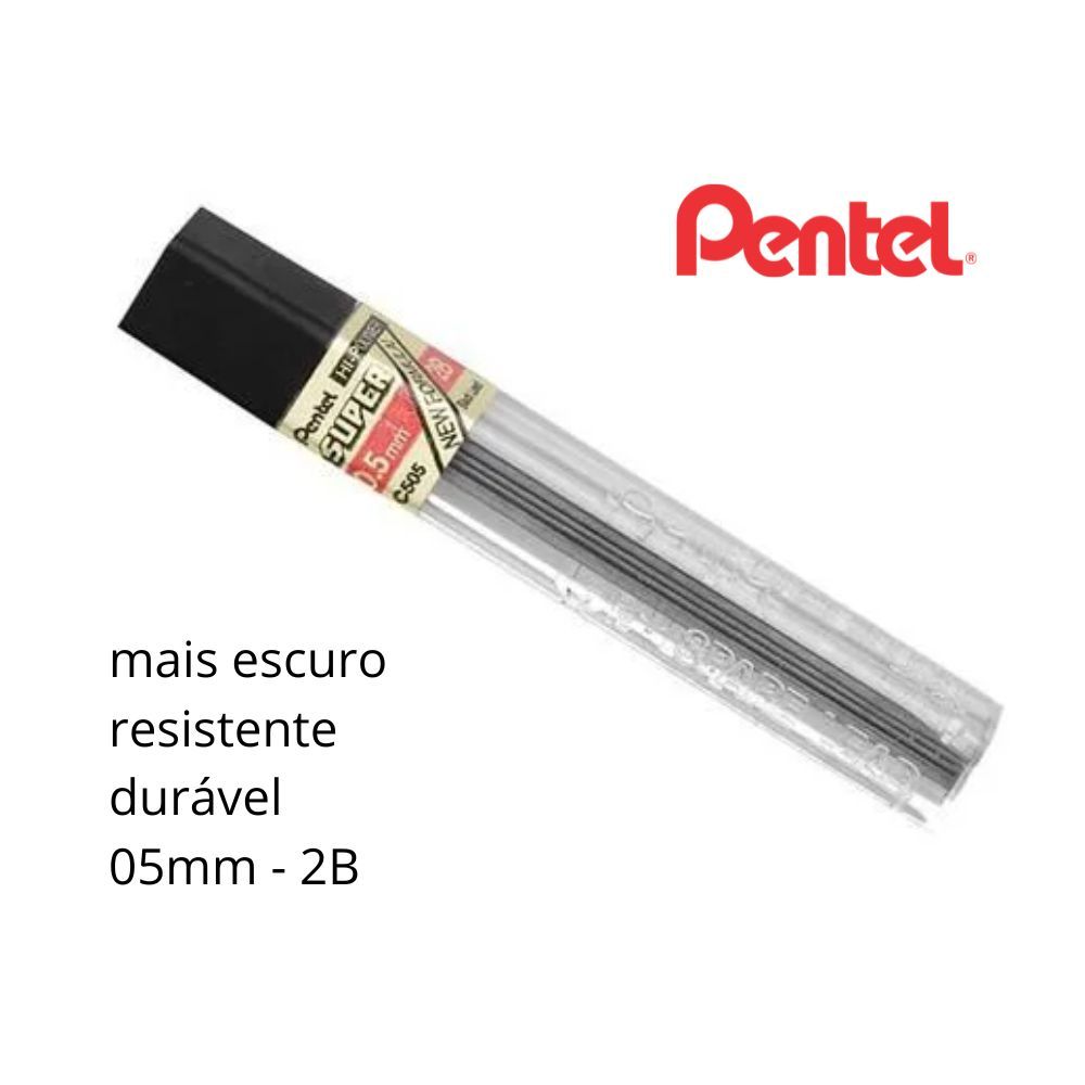 Grafite Pentel 0,5 2B tubo c/12 unidades em Oferta na Shopee