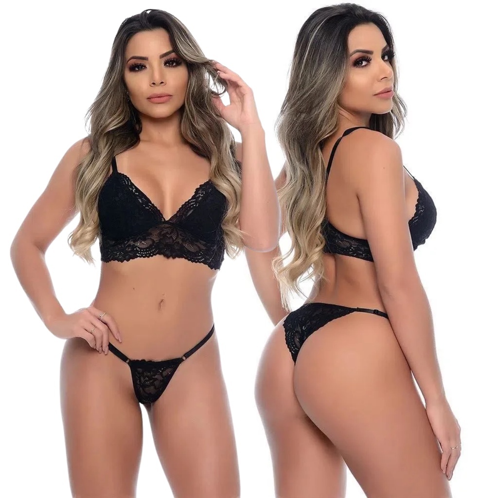 Calcinha e Sutiã Conjunto Sem Bojo De Renda Lingerie Sexy