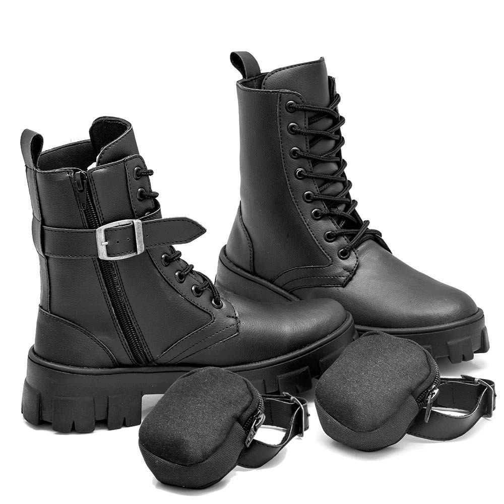 Coturno Feminino Tratorado Bota Blogueira Bolsinha Plataforma R.E Shoes