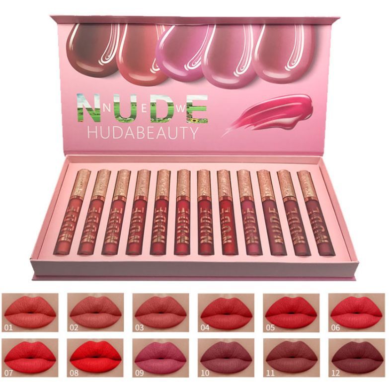 KIT12  Lip Gloss Batom à prova d'água, à prova de suor Conjunto de Batons/Gloss