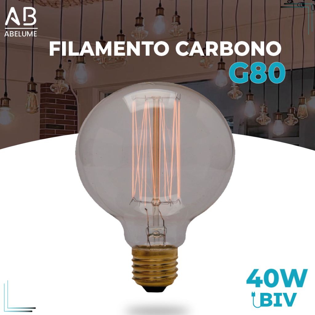 Lâmpada Filamento Carbono G80 40W E27 LUZ QUENTE (AMARELO) Âmbar 110V~220V