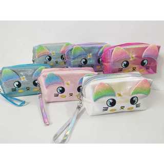 Bolsa Nécessaire Estojo Feminina Gatinha Holográfico Orelha Glitter