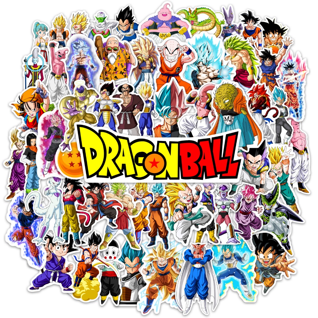 Cartela Com 60 Adesivos Dragon Ball Para Carro Moto Caderno Notebook Goku Vegeta Freeza Majin Boo Super Sayajin Variados