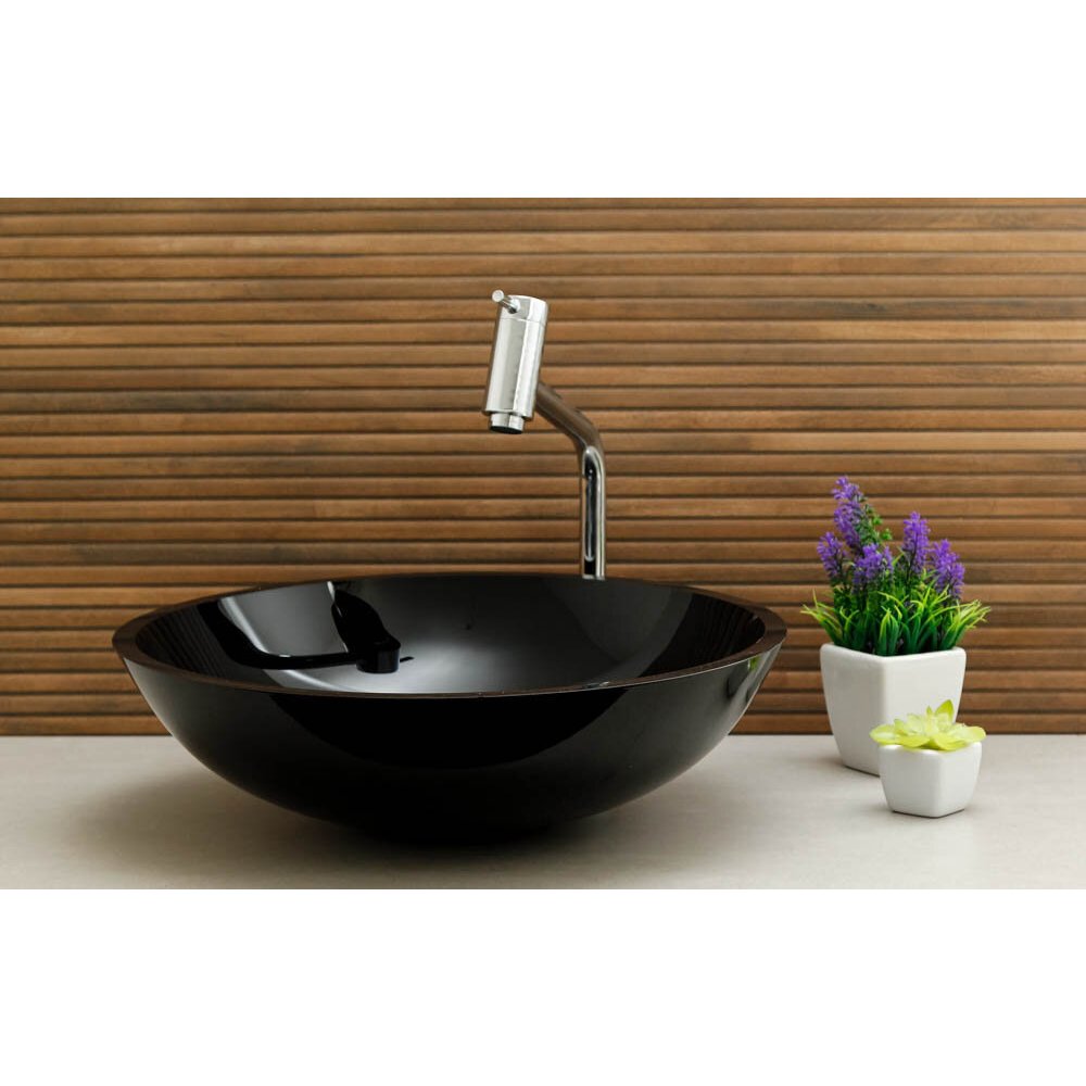 KIT CUBA DE VIDRO P/ BANHEIRO COM TORNEIRA LINK GOURMET E VALVULA CLICK UP - MODELO REDONDA 35CM VÁRIAS CORES