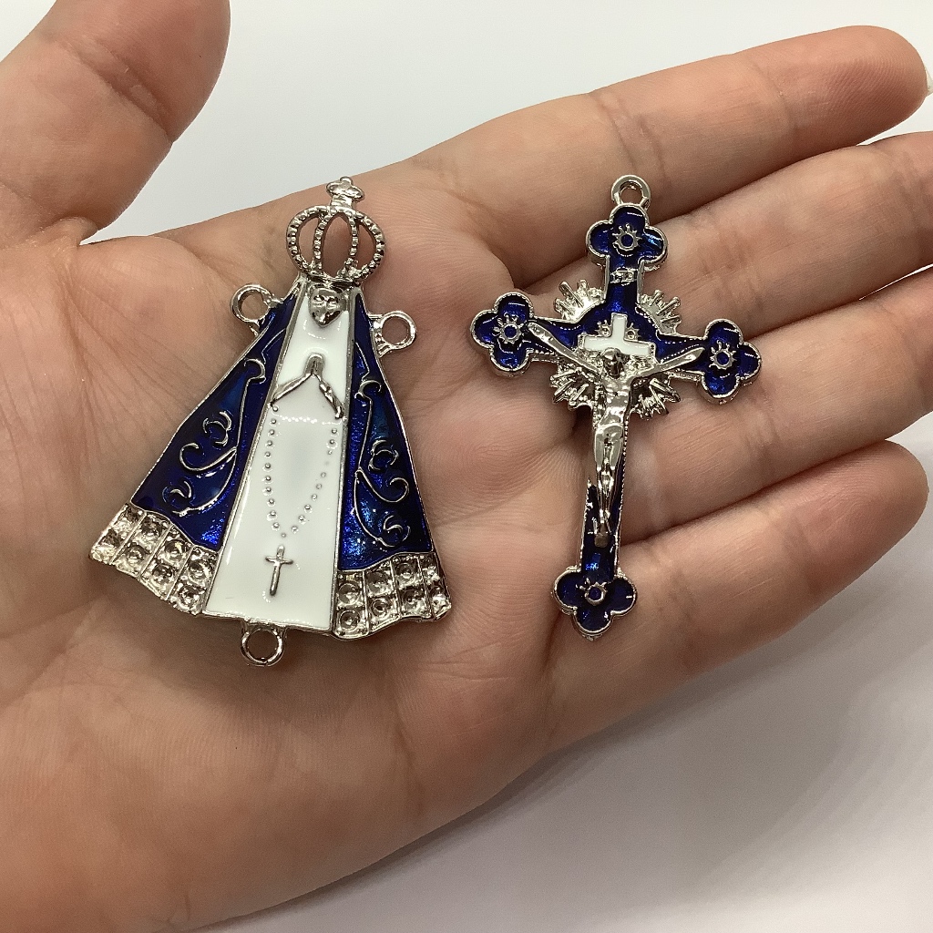 1 Crucifixo Grande + 1 Pingente Entremeio Nossa Senhora Aparecida
