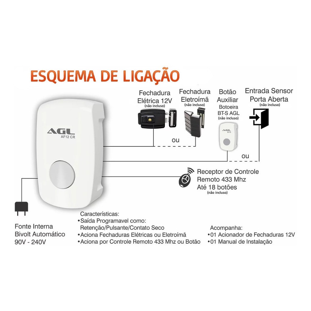 BOTOEIRA ACIONADORA AF 12 AGL ELETRONICO P FECHADURAS ELETRONICAS E FECHOS ELETRICOS