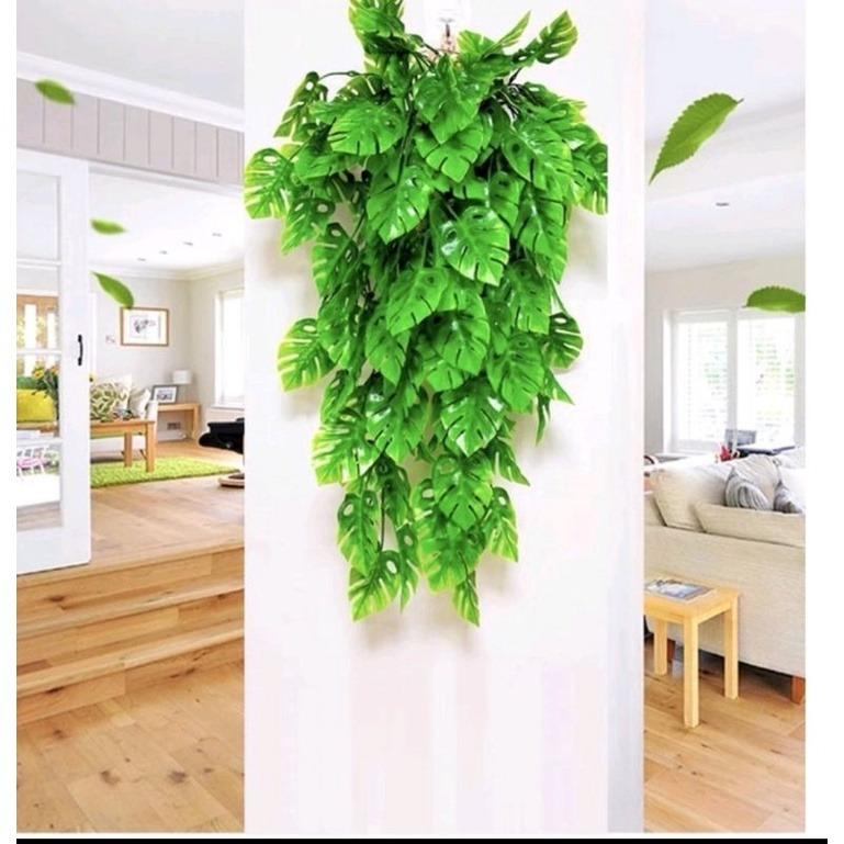 2 Planta Costela de Adao Pendurada Verde Artificial Parede Varanda p/ Decoracao Casamento Arranjos Decorar Festas Mato e Planta Verde