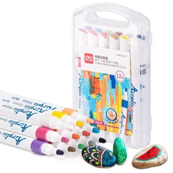 Caneta Canetinha para tecido madeira metal ceramica Brush Pen Kit Com 12 Cores na maleta estojo