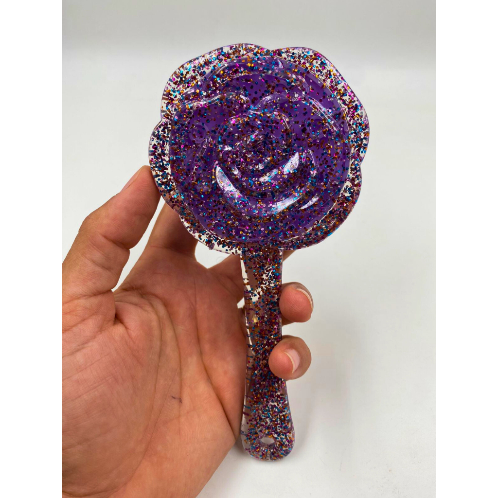 Escova de Cabelo Infantíl Flor Colorida com Glitter 17cm com Cerdas Arredondada em Oferta na Shopee