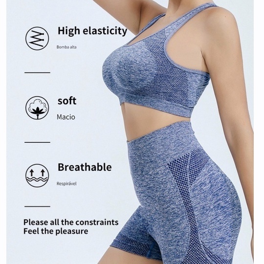 KTI 2 Peças Conjunto Top Sutiã Short Legging Levanta Bumbum Sem Costura Cintura Alta Feminino Academia