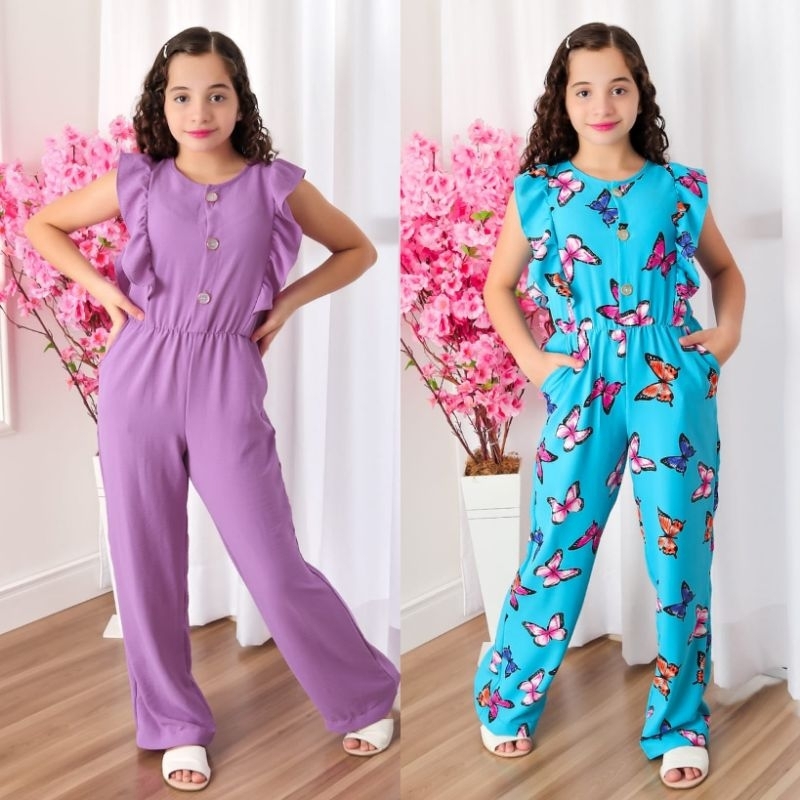 Macaquinho Infantil Estiloso Pantalona com Botões e Bolsos Cheio de estilo Black Friday