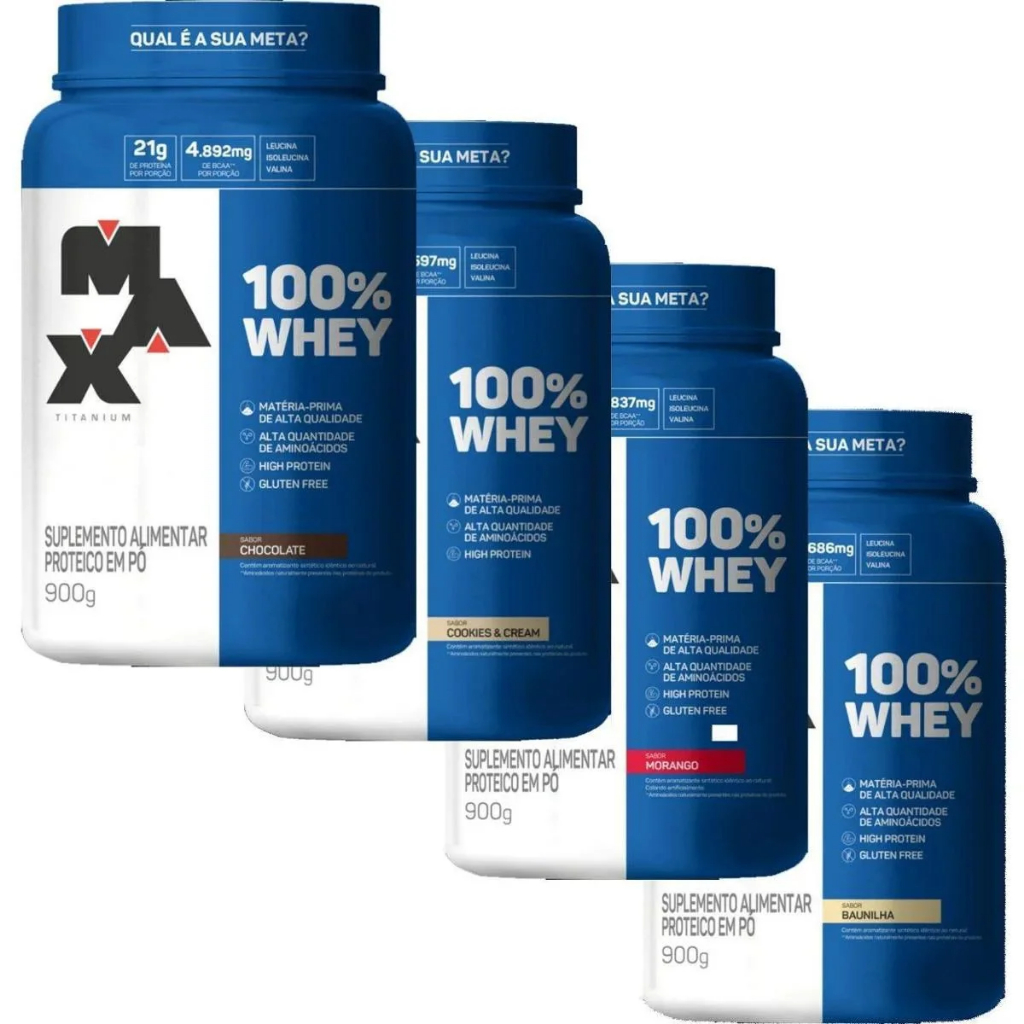 Whey 100% Pure Max Titanium Whey Protein Concetrado Pote OU Refil 900g - ORIGINAL
