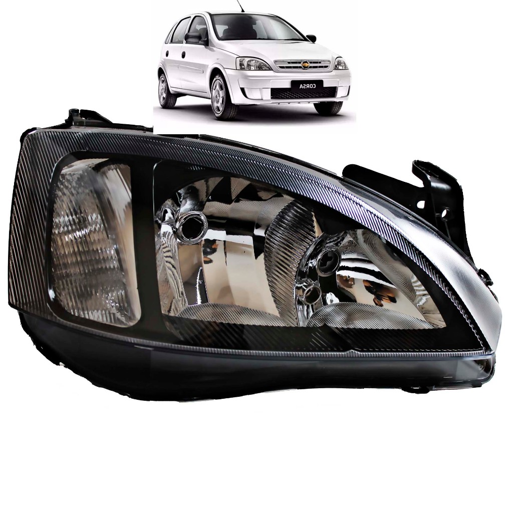 PAR Farol Corsa Hatch Sedan 2003 2004 2005 a 2012 Máscara Negra