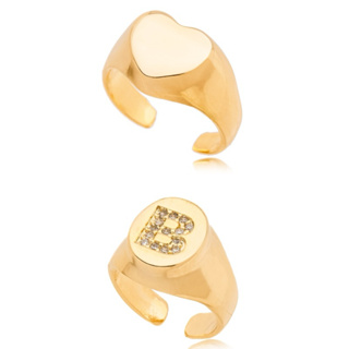 Kit 2 Anéis Dedinho Liso Coração E Letra Zircônia Ouro 18k Ou Prata 925 em Oferta na Shopee