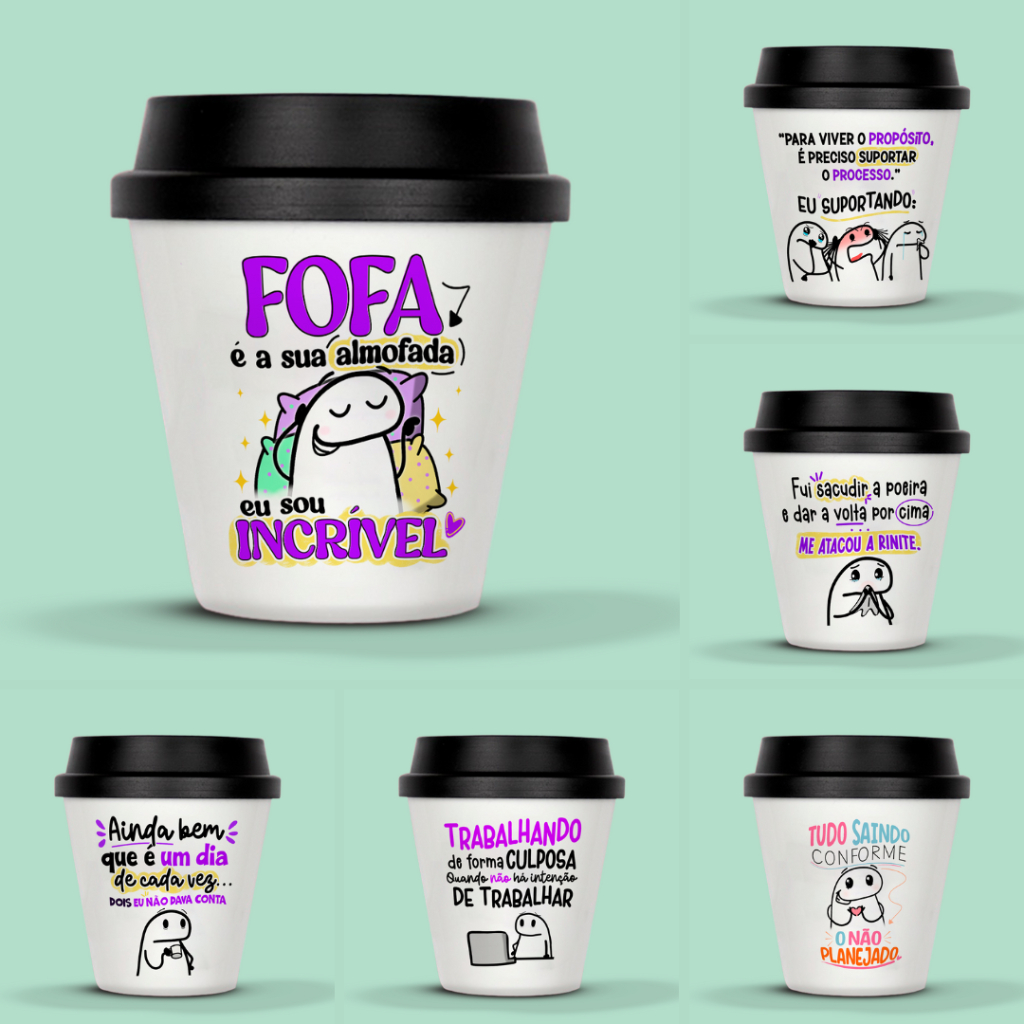 Copo Mini ECO Bucks Coleção Flork 3 Café Humor Memes Frases 250ml (escolha) em Oferta na Shopee