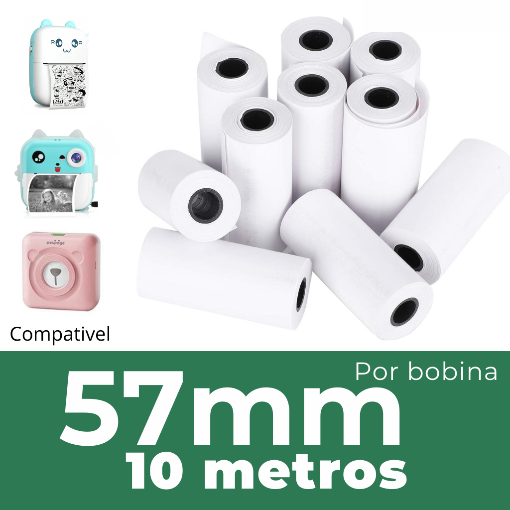 Bobina Térmica Mini Impressora Térmica do Gatinho e Câmera Impressora 57mm