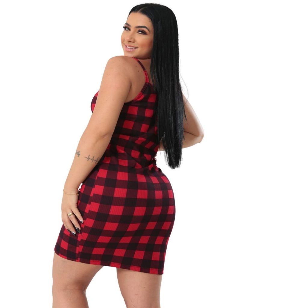 Vestido Alcinha Xadrez Tubinho Festa Casual Moda  Elegância Lazer do P ao G1