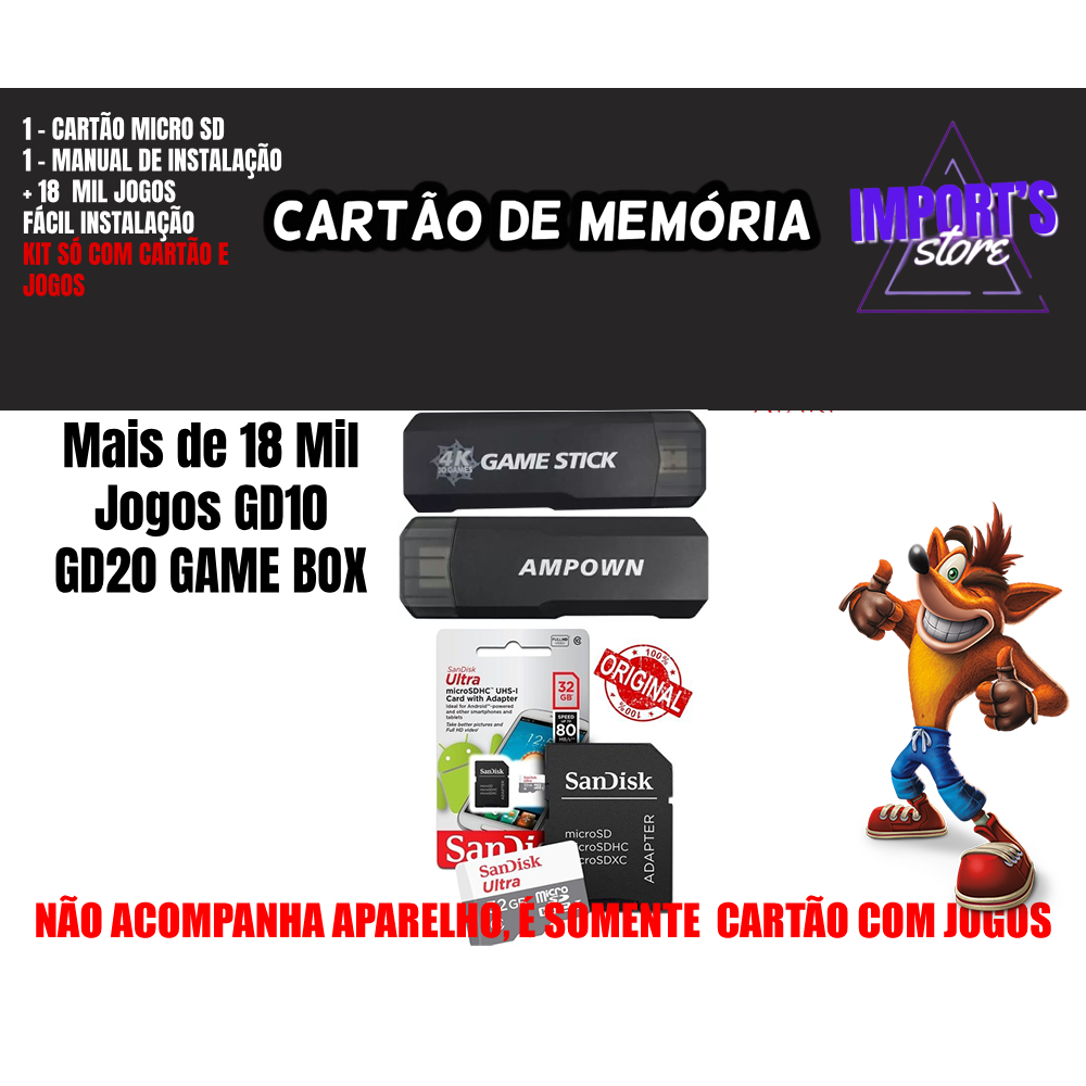 Cartão de Memória Emuelec 4.3 para Game Stick GD10 ou Game Stick X2 3D Games