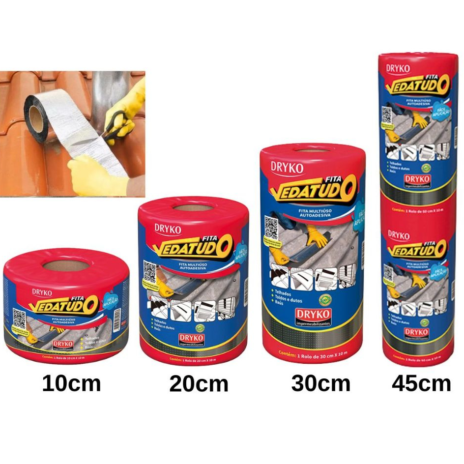 Manta Asfáltica Adesiva Alumínio Fita Vedatudo 10, 20, 30, 45cm x 1 metro - Dryko em Oferta na Shopee
