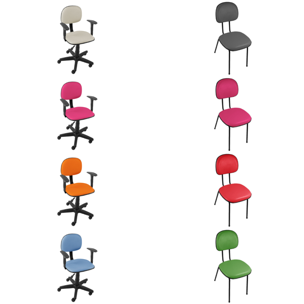 Cadeira Secretária Giratória com Braços Reguláveis - Cadeira Secretária Fixa Pé Palito em Couro para Escritório