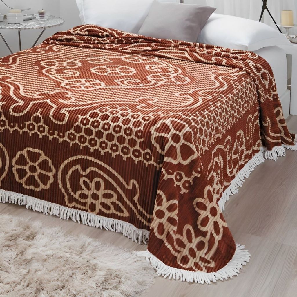 Colcha Chenille Casal Canelada Estampada Jolitex 2,20 X 2,40 Com Franja