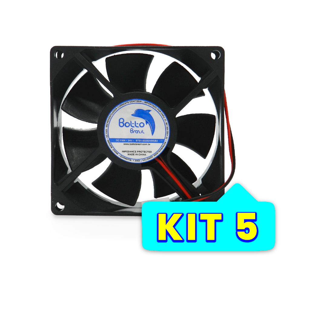 Kit com 5 unids Micro Ventilador Cooler Ventoinha 80x80x25 Mm 24v Dc Mini Fan 8cm 80mm Sleeve - MS